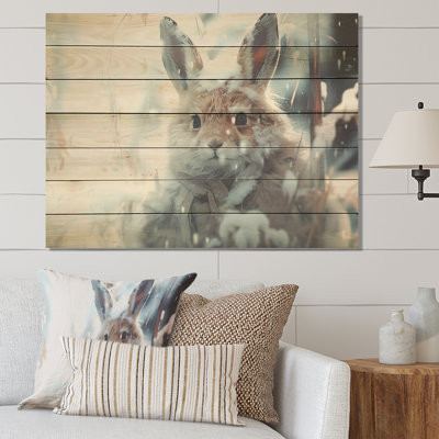 Frosty Bunny Winter Scenery - Winter Landscape On Wood Print