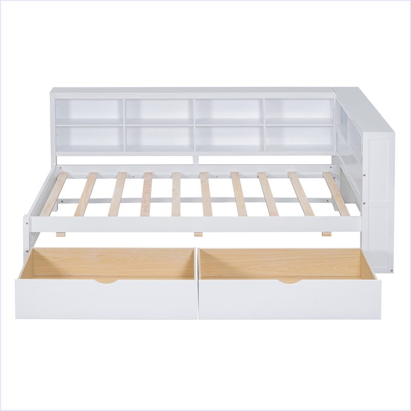 Daybed With Storage Shelf And USB Charging Ports, White, Twin