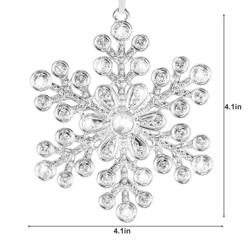 Ornements d'arbre de Noël en cristal décoratifs en forme de flocon de neige en métal de 4,1 pouces, 1 pièce