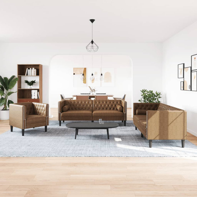  Ensemble de canapé Chesterfield brun, Brun