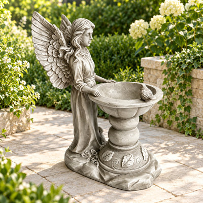 Angel Garden Statue with Birdbath Bowl