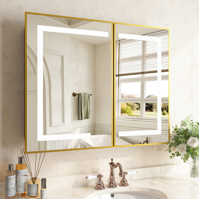 LED Medicine Cabinet with Mirror, Recessed or Surface Mount, Dimmable 3000K-6000K, 3 Adjustable Shelves, Soft-Close, Matte Black