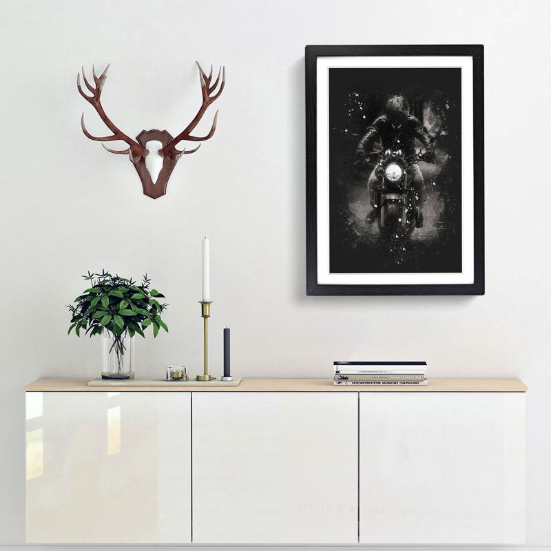 Motorbike Rider in Sepia - Framed Print, 33cm H x 24cm W x 2cm D, Black Framed