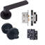 1 Pair Delta Design Door Handles on Round Rose in Matt Black Finish with 2.5" Tubular Latch - 52mm Diameter