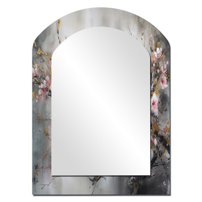 Pink Orchid Floral Forest - Floral Tree Arch Mirror, Pink Asymmetrical Unique Wall Mirror, Printed Metal Art