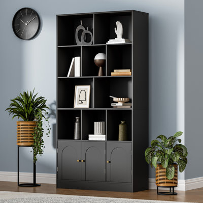71" Tall Bookshelf With 10 Cubes And 3 Doors, 4-tier Bookshelf, Open Shelf Bookcase With Cabinet, Modern Cube Storage Organizer For Living Room, And O by Latitude Run