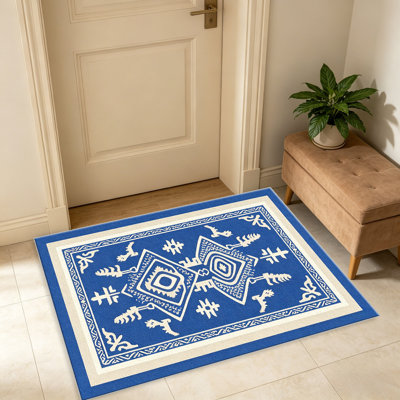 Tapis ivoire marine à motif de losanges pour le salon, doux et confortable, convient à toutes les saisons, facile à entretenir, tapis de sol intérieur lavable à la machine, ferme sous la table convenant à la chambre à coucher, à la salle à manger, au bureau, au patio, au balcon, à la maison