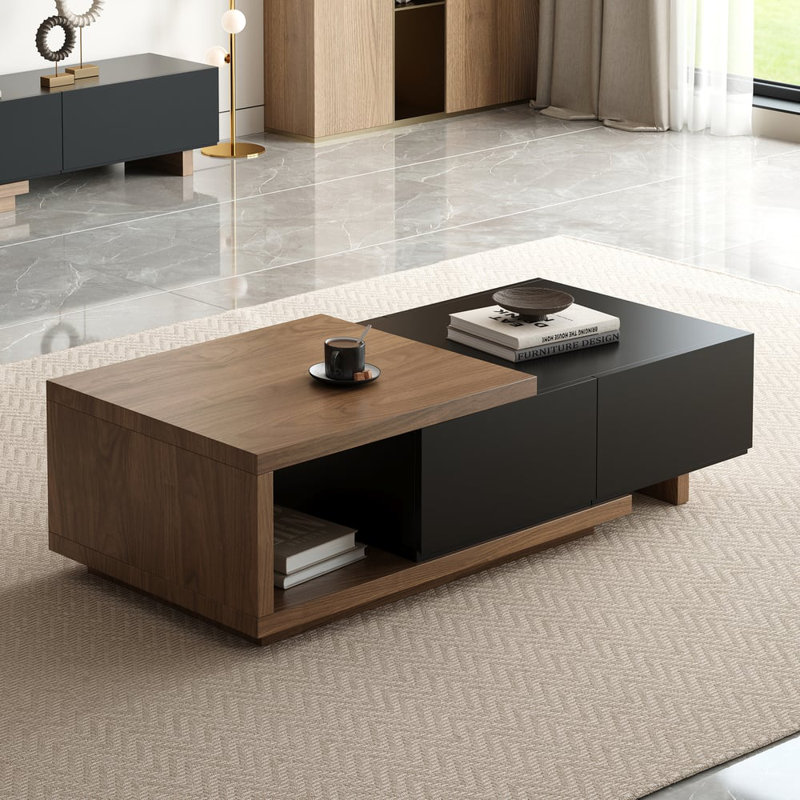 Table basse extensible en noyer avec 2 tiroirs Quoint, Noir / Noyer