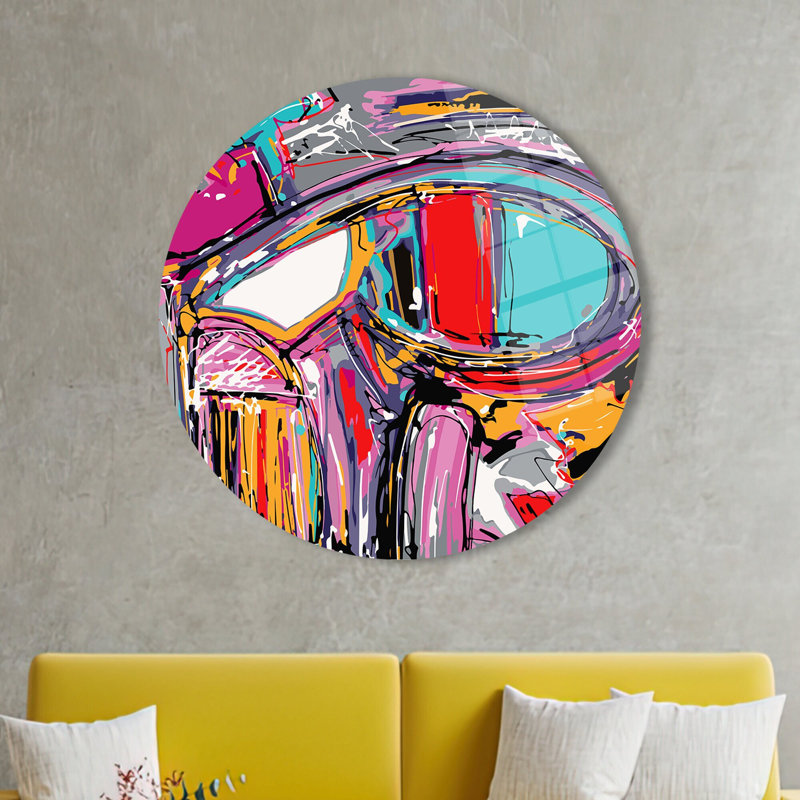 Graffiti moderne et vibrant imprimé sur verre pour une décoration murale unique, H 23,6 po x l 23,6 po
