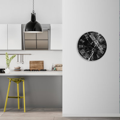 Horloge murale en verre trempé en marbre noir, horloge moderne, horloge Art déco