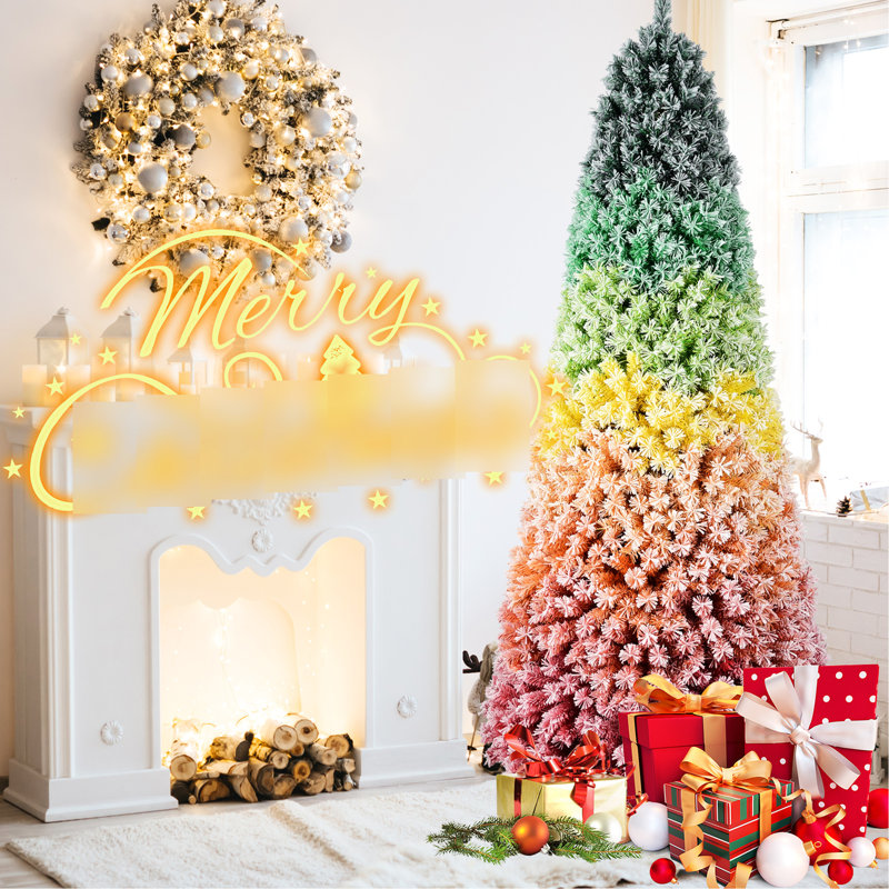 Arbre de Noël multicolore floqué coloré 7,5 pi