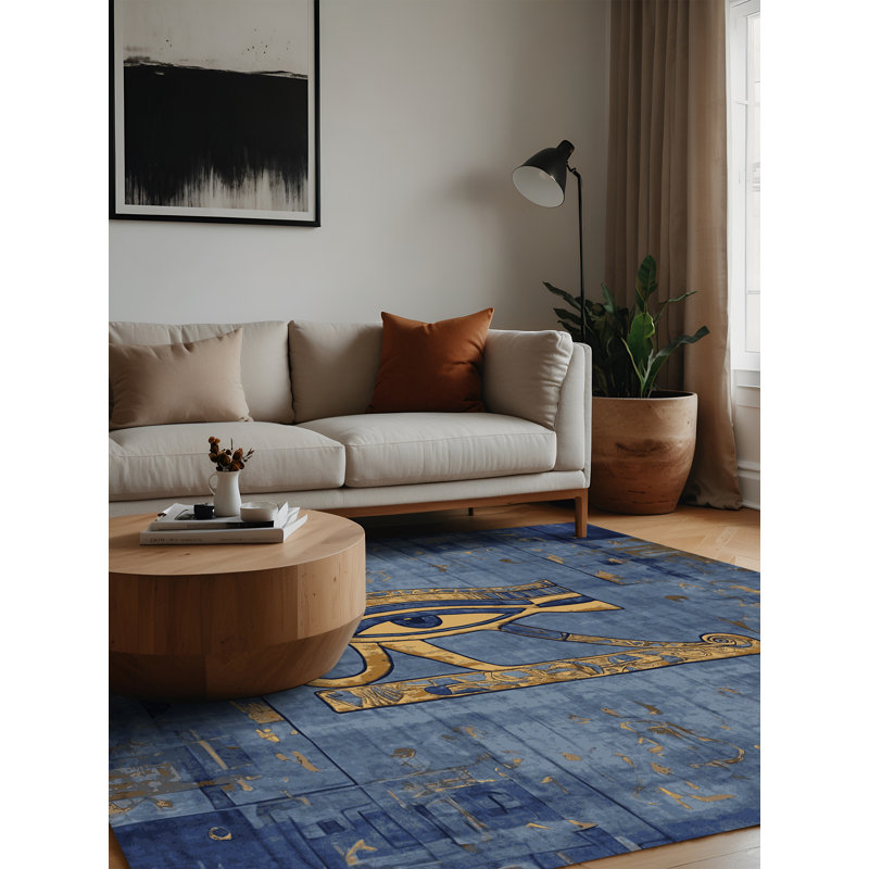 Tapis bleu lavable à la machine, Carré 5 pi