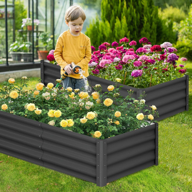 Metal Raised Garden Bed, 30cm H x 180cm W x 90cm D