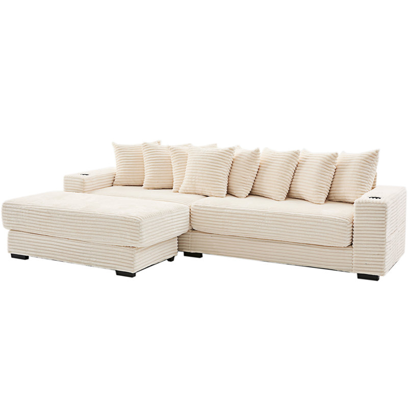 Canapé modulaire en forme de L, canapé modulaire avec repose-pieds mobile, Beige Corduroy