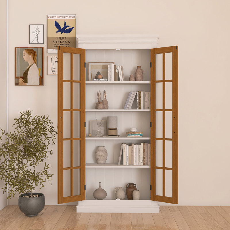 Garde-manger autoportant Farmhouse avec porte vitrée et tablettes réglables, Brun