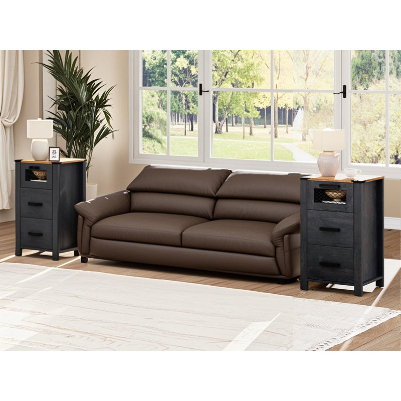 Vita 3 - Drawer End Table Set, Light Brown, Black