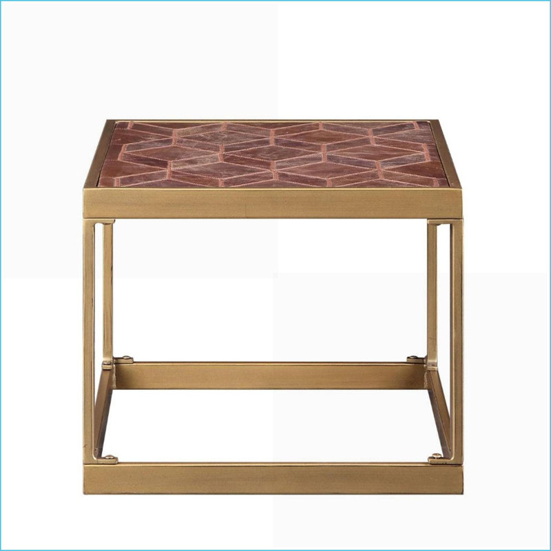 Table basse rétro en cuir fleur brun pour le salon, facile à assembler et surface polyvalente