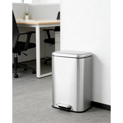 Poubelle de cuisine à pédale mains libres - Poubelle rectangulaire en acier inoxydable - Couvercle à fermeture en douceur - Seau intérieur amovible - Idéale pour la maison, le bureau et le salon - 5,2 gallons, argent, 20 l