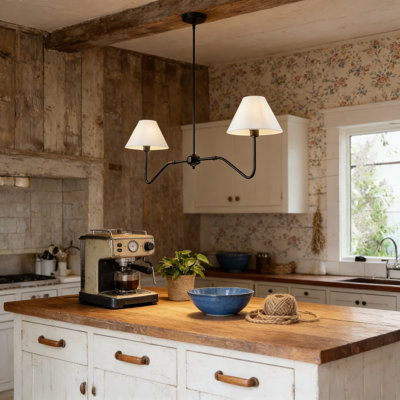 Lustre moderne moderne, luminaire suspendu réglable de 55 pouces avec abat-jour en tissu blanc pour îlot de cuisine, salle à manger, salon ou chambre à coucher