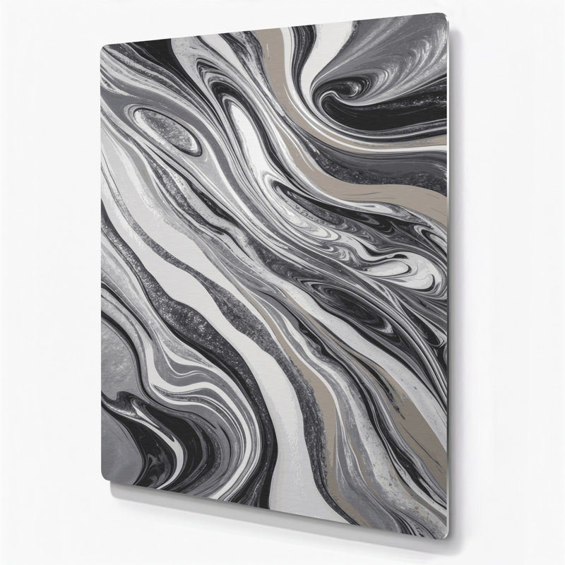 Abstrait fluide, art mural gris en métal 95, H 12 po x l 18 po
