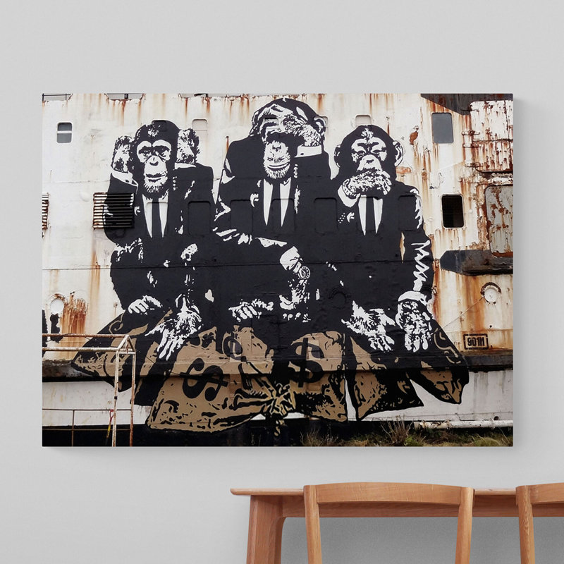 Three Wise Monkeys by Banksy - Wrapped Canvas Print, 81 H x 117 W cm