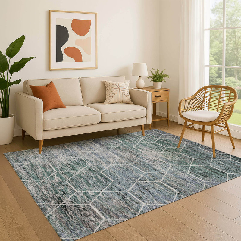 Premium Machine Washable Lubbers AMF1724 Geometric Rug, Rectangle 5' x 7'6"