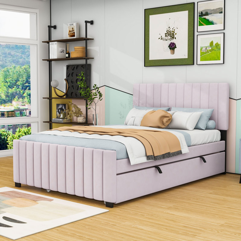 Lit plateforme tapissier Arden, Rose
