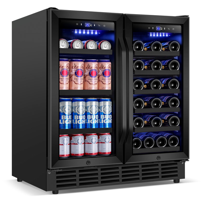 30 Inch Dual Zone Wine and Beverage Refrigerator with LED Lighting, Adjustable Shelves, and Safety Door Locks - Holds 29 Bottles & 110 Cans, Freestanding or Built-In