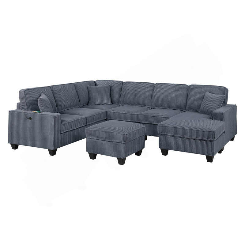 Dark Gray Finish  LAF Loveseat With USB Port Modern Style 5Pc Sectional Set Corner Wedge Armless Chair Cocktail Ottoman RAF Loveseat With Storage Primary Living Room