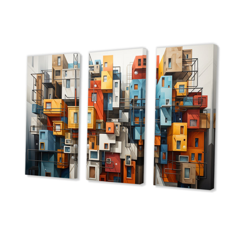 «Cityscape Bluiding Geometric Collage I - City», reproduction d'art sur toile, H 28 po x l 36 po x P 1 po