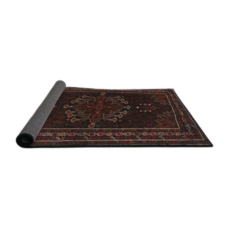 Tapis traditionnel mehroon/noir/crème, Rond 4 pi