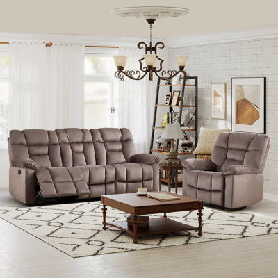 2-Piece Contemporary Manual Reclining Set With Recliner Chair & 3-Seat Sofa