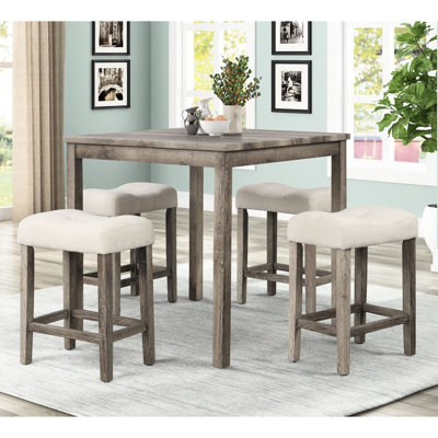Of 2 Transitional Counter Height Stools With Cushioned Footrest And Seat, Oak Finish, Engineered Hardwood Linen - Blend Upholstery In Dining Rooms Bar Stool Design, Wood For Small Spaces