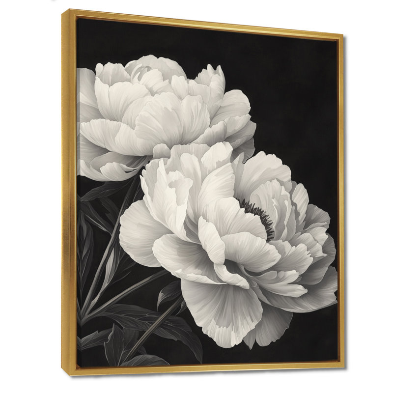 "Monocrhome" pivoines avec veines foncées II - pivoines, art encadré, H 44 po x l 34 po, Doré