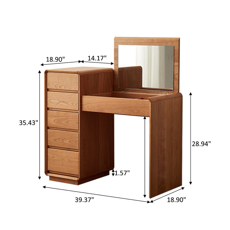Modern and Simple Cherry Wood Flip-top Dressing Table