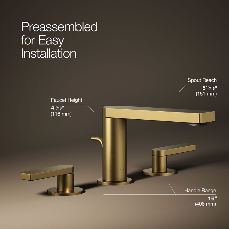 Composed Widespread Bathroom Faucet with Drain Assembly, Brushed Brass