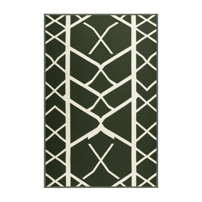 Machine Washable Trellis Green Area Rug