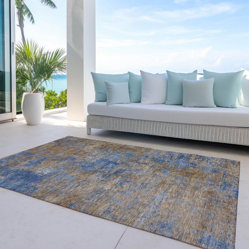 Sonata Blue Washable Indoor-Outdoor Rug - , 5' x 7'6"