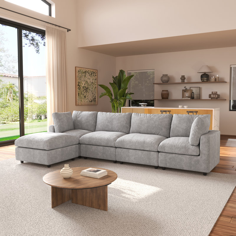 Canapé modulaire rembourré avec housse Kessi, Gris clair