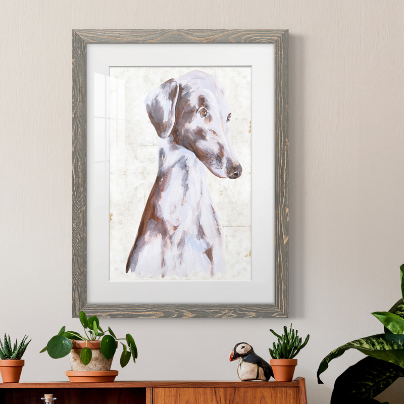Sitting Dog II Premium encadré mat - prêt à être suspendu, H 32 po x l 23 po x P 1 po, Cadre gris