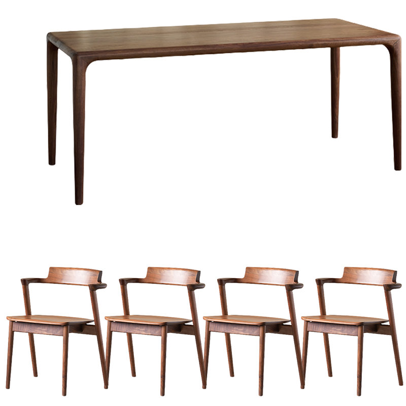 Black Walnut Dining Table Set, 29.5"H x 70.9"L x 31.5"W