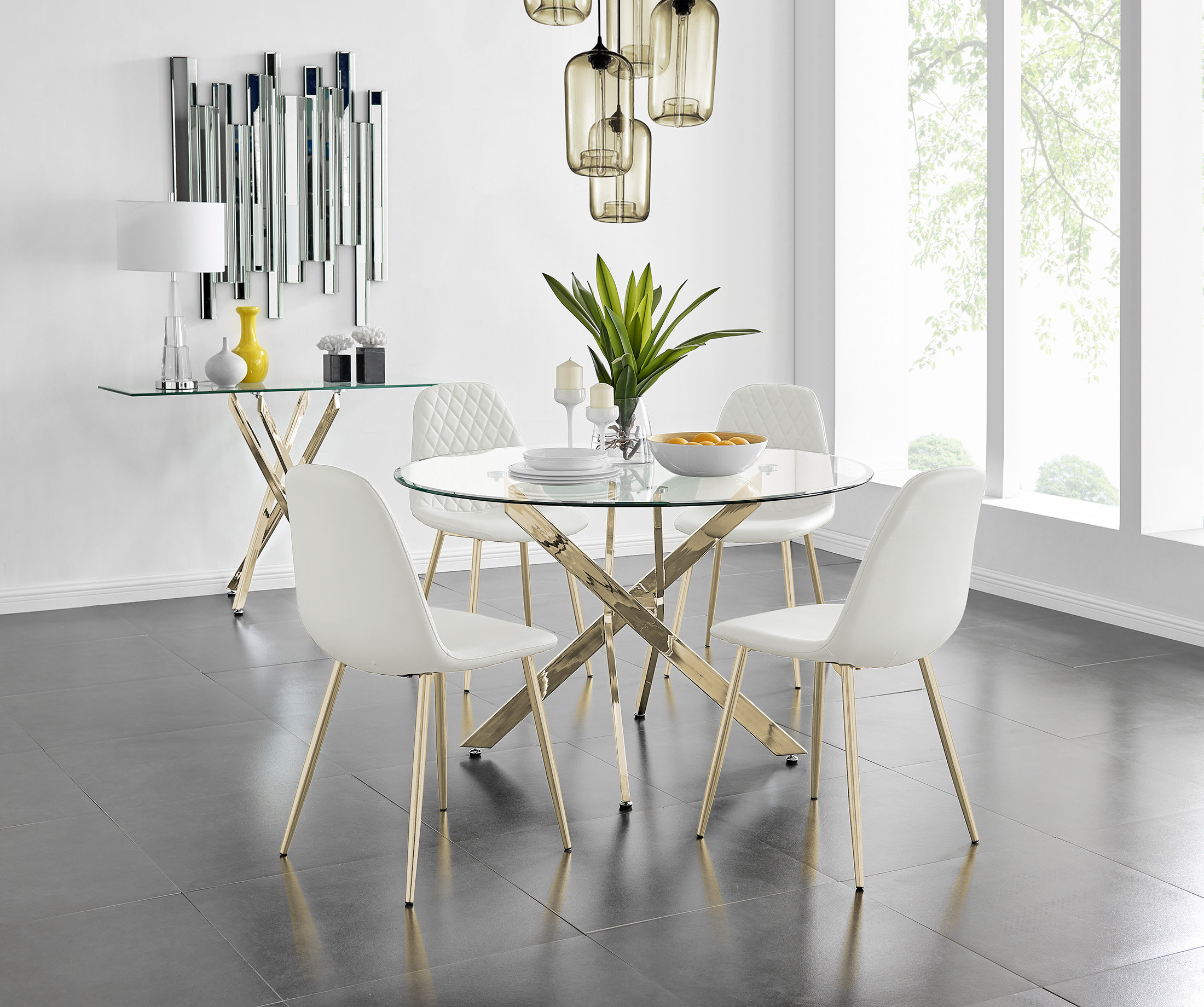 Canora Grey Tierra Modern Chrome Metal & Glass Round Dining Table Set ...