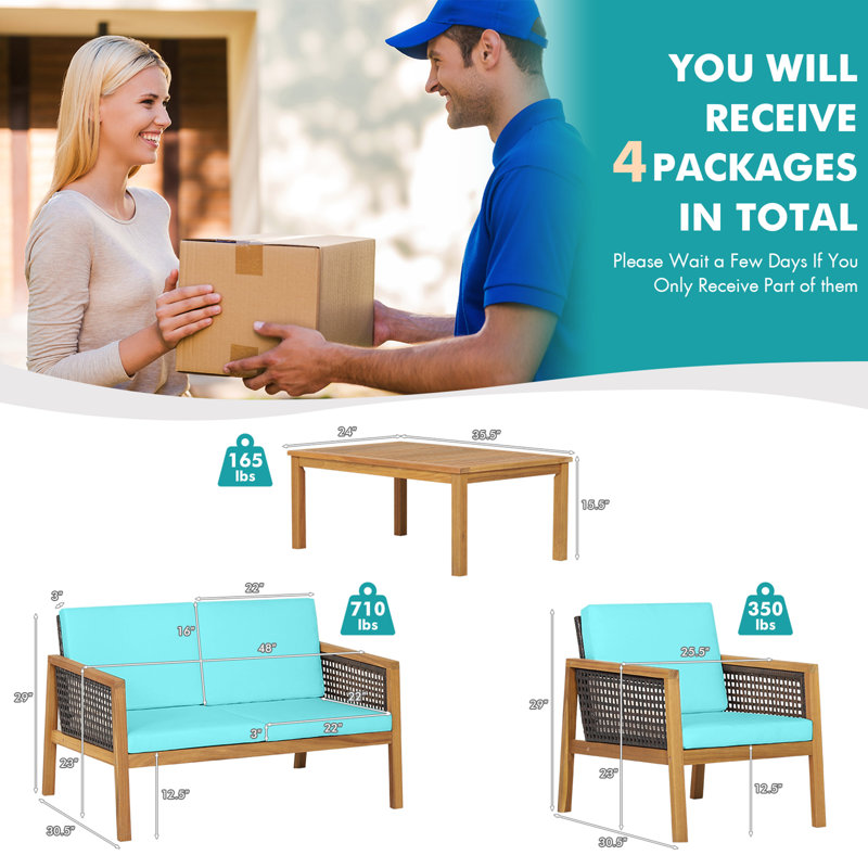 Acacia 8 - Person Patio Conversation Set with Cushions, Turquoise