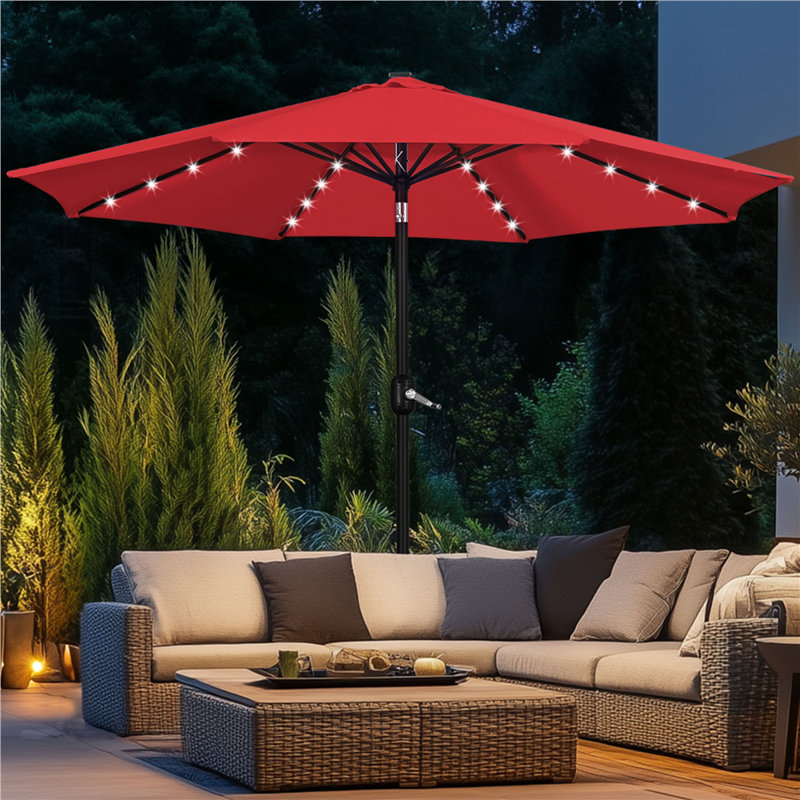 Parasol de marché 11 pi avec 32 lumières DEL 11 pi, Rouge
