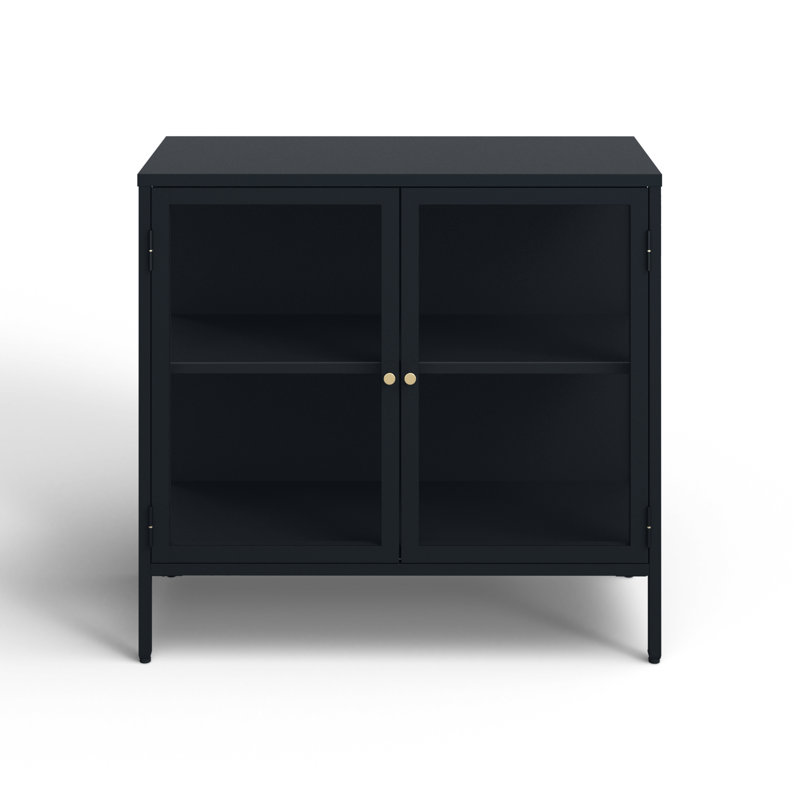 Black and Gold Metal Glass-Paned Storage Cabinet