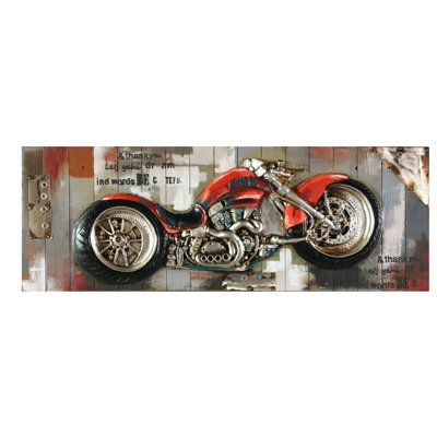 '3D Motorcycle' Oil Painting Print on Wood