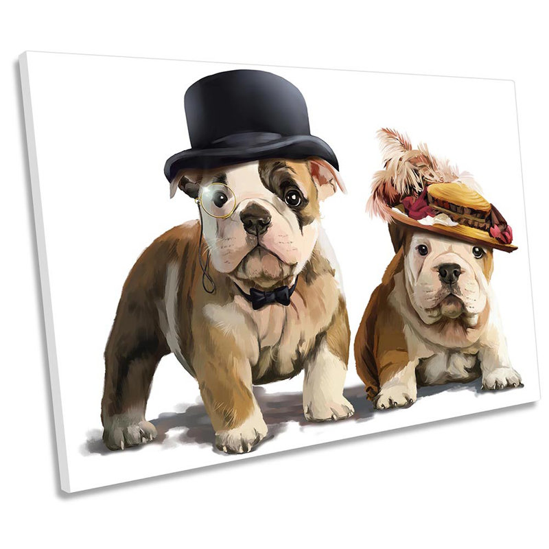 British Bulldogs Hats Dog - Wrapped Canvas Print, 30.5cm H x 45.7cm W x 2cm D
