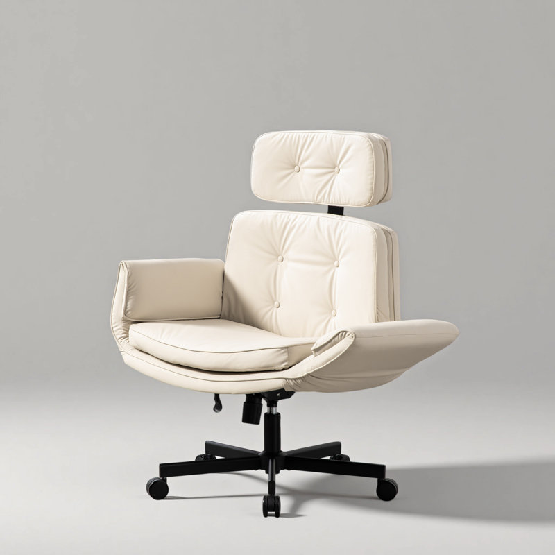 Chaise de bureau à pieds croisés avec accoudoirs réglables, hauteur de siège et appui-tête amovible, Beige