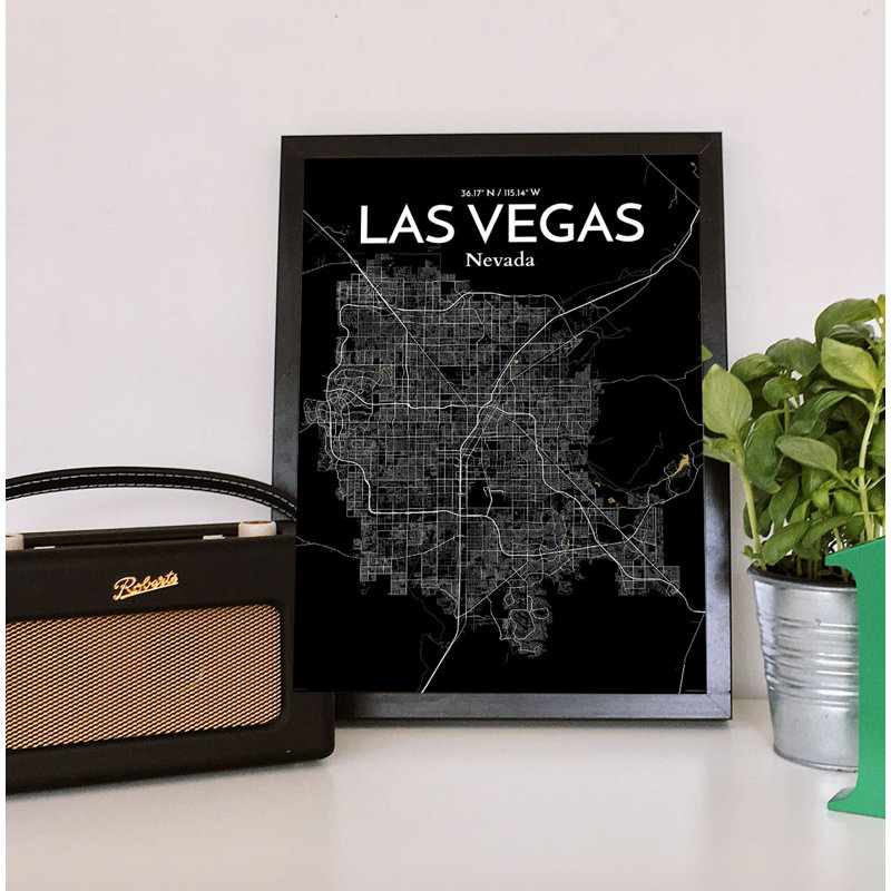 «Las Vegas City Map», reproduction d'impression sur affiche, H 24 po x l 18 po x P 0,05 po