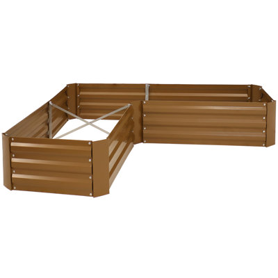 Katherynn L-Shaped Galvanized Steel Raised Garden Bed - 59.5" x 59.5" x 11.75" - Brown